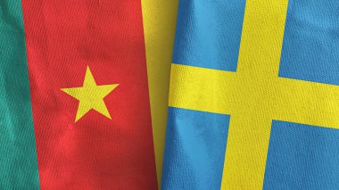 İsveç ve Kamerun iki bayraklı tekstil kumaşı 3D.