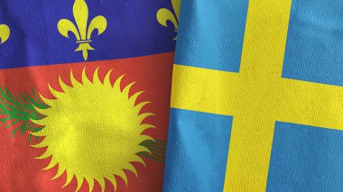 İsveç ve Guadeloupe. İki bayraklı tekstil kumaşı.