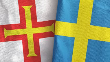 İsveç ve Guernsey. İki bayraklı kumaş. Üç boyutlu.