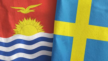 İsveç ve Kiribati iki bayrak tekstil kumaşı 3D