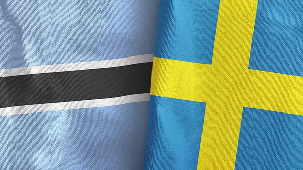 Suecia y Botswana dos banderas de tela textil 3D renderizado —  Fotos de Stock
