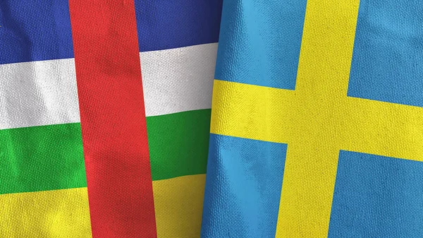 Suecia y República Centroafricana dos banderas de tela textil 3D renderizado — Foto de Stock