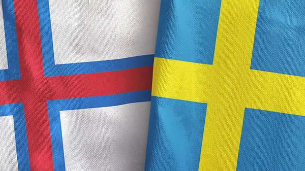 Svezia e Isole Faroe due bandiere tessuto 3D rendering — Foto Stock