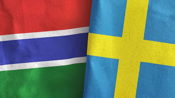 Suecia y Gambia dos banderas de tela textil 3D renderizado — Foto de Stock