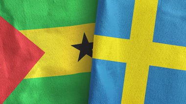 İsveç ve Sao Tome ve Principe. İki bayraklı tekstil kumaşı.