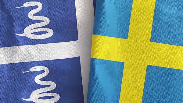 Suecia y Martinica serpiente dos banderas tela textil 3D renderizado —  Fotos de Stock