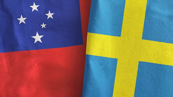 İsveç ve Samoa iki bayraklı tekstil kumaşı 3D. — Stok fotoğraf