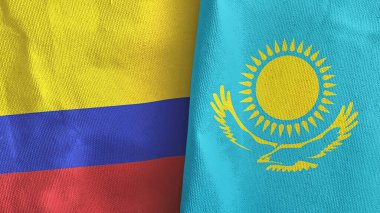 Kazakistan ve Kolombiya iki bayraklı tekstil kumaşı.