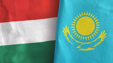 Kazakistan ve Macaristan 'da iki bayraklı tekstil kumaşı 3D.