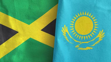 Kazakistan ve Jamaika iki bayraklı tekstil kumaşı.