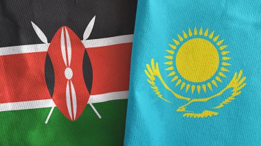 Kazakistan ve Kenya iki bayraklı tekstil kumaşı.