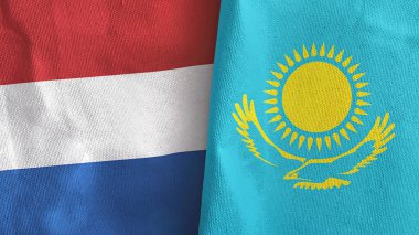 Kazakistan ve Hollanda iki bayraklı tekstil kumaşı 3D