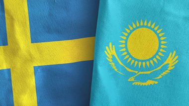 Kazakistan ve İsveç 'te iki bayraklı tekstil kumaşı 3D.
