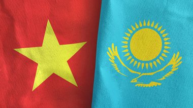 Kazakistan ve Vietnam 'da iki bayraklı kumaş 3D.