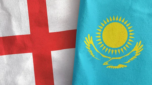 Kazajstán e Inglaterra dos banderas de tela textil 3D renderizado — Foto de Stock
