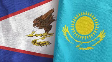 Kazakistan ve Amerikan Samoası iki bayraklı tekstil kumaşı 3D