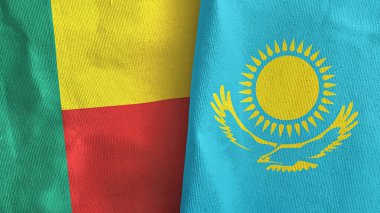 Kazakistan ve Benin iki bayraklı tekstil kumaşı 3D.