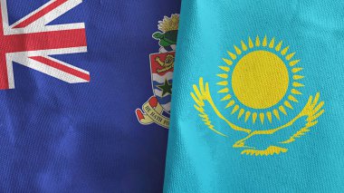 Kazakistan ve Cayman Adaları iki bayrak tekstil kumaşı 3D