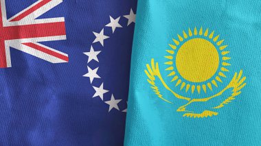 Kazakistan ve Aşçı Adaları. İki bayraklı tekstil kumaşı.