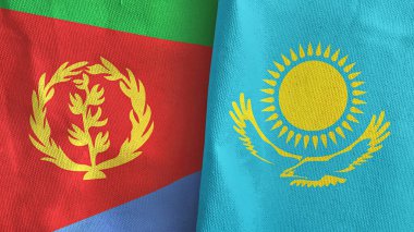 Kazakistan ve Eritre iki bayraklı tekstil kumaşı 3D.