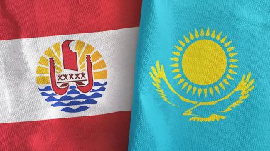 Kazakistan ve Fransız Polinezyası iki bayraklı tekstil kumaşı 3D