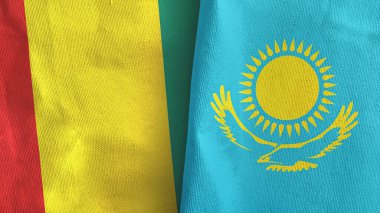Kazakistan ve Gine 'de iki bayraklı tekstil kumaşı 3D.