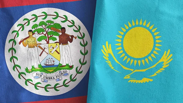 Kazakistan ve Belize iki bayraklı tekstil kumaşı 3D.