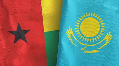 Kazakistan ve Gine-Bissau iki bayraklı tekstil kumaşı 3D