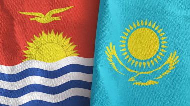Kazakistan ve Kiribati iki bayraklı tekstil kumaşı 3D