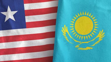 Kazakistan ve Liberya iki bayraklı tekstil kumaşı 3D.
