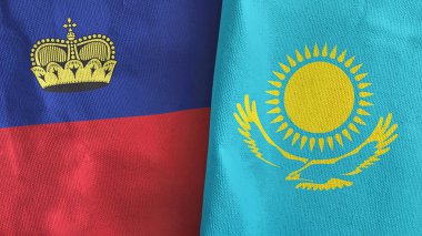 Kazakistan ve Lihtenştayn iki bayraklı tekstil kumaşı 3D