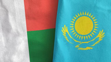 Kazakistan ve Madagaskar 'da iki bayraklı tekstil kumaşı 3D.