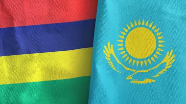 Kazakistan ve Mauritius 'un iki bayrağı tekstil kumaşı 3D.