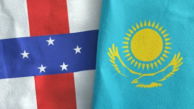 Kazakistan ve Hollanda Antilleri iki bayraklı tekstil kumaşı 3D