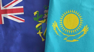 Kazakistan ve Pitcairn Adaları iki bayraklı tekstil kumaşı 3D