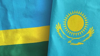 Kazakistan ve Ruanda iki bayraklı tekstil kumaşı.