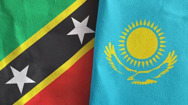 Kazakistan ve Saint Kitts ve Nevis iki bayraklı tekstil kumaşı.