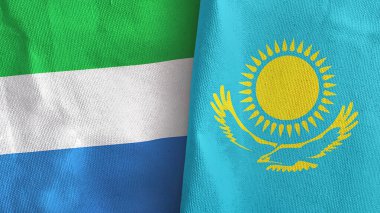 Kazakistan ve Sierra Leone iki bayraklı tekstil kumaşı 3D