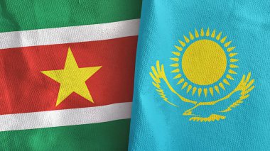 Kazakistan ve Surinam iki bayrak tekstil kumaş 3D görüntüleme