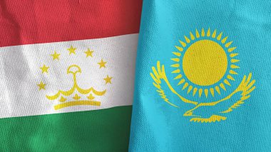 Kazakistan ve Tacikistan iki bayrak tekstil kumaşı 3D