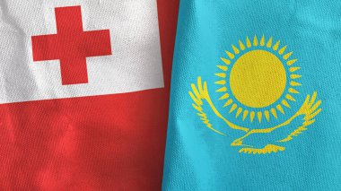 Kazakistan ve Tonga iki bayrak, üç boyutlu kumaş.