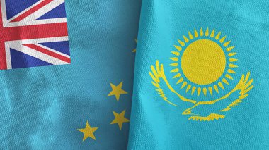 Kazakistan ve Tuvalu iki bayraklı tekstil kumaşı.