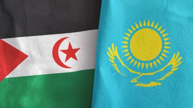 Kazakistan ve Batı Sahra 2 bayraklı tekstil kumaşı.