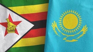 Kazakistan ve Zimbabve iki bayraklı tekstil kumaşı 3D.