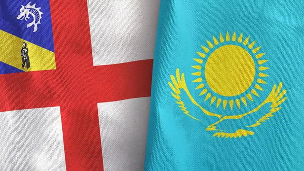 Kazajstán y Herm dos banderas de tela textil representación 3D — Foto de Stock