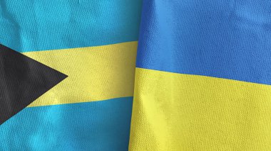 Ukrayna ve Bahamalar iki bayraklı tekstil kumaşı 3D