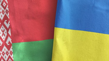Ukrayna ve Belarus 'un iki bayrağı tekstil kumaşı 3D.