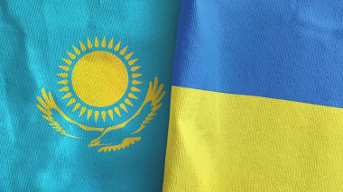 Ukrayna ve Kazakistan 'da iki bayraklı tekstil kumaşı 3D.