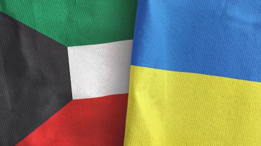 Ukrayna ve Kuveyt iki bayraklı tekstil kumaşı 3D