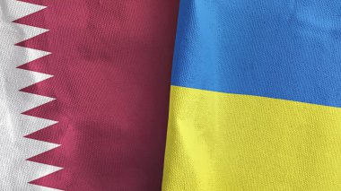 Ukrayna ve Katar iki bayraklı tekstil kumaşı 3D görüntüleme
